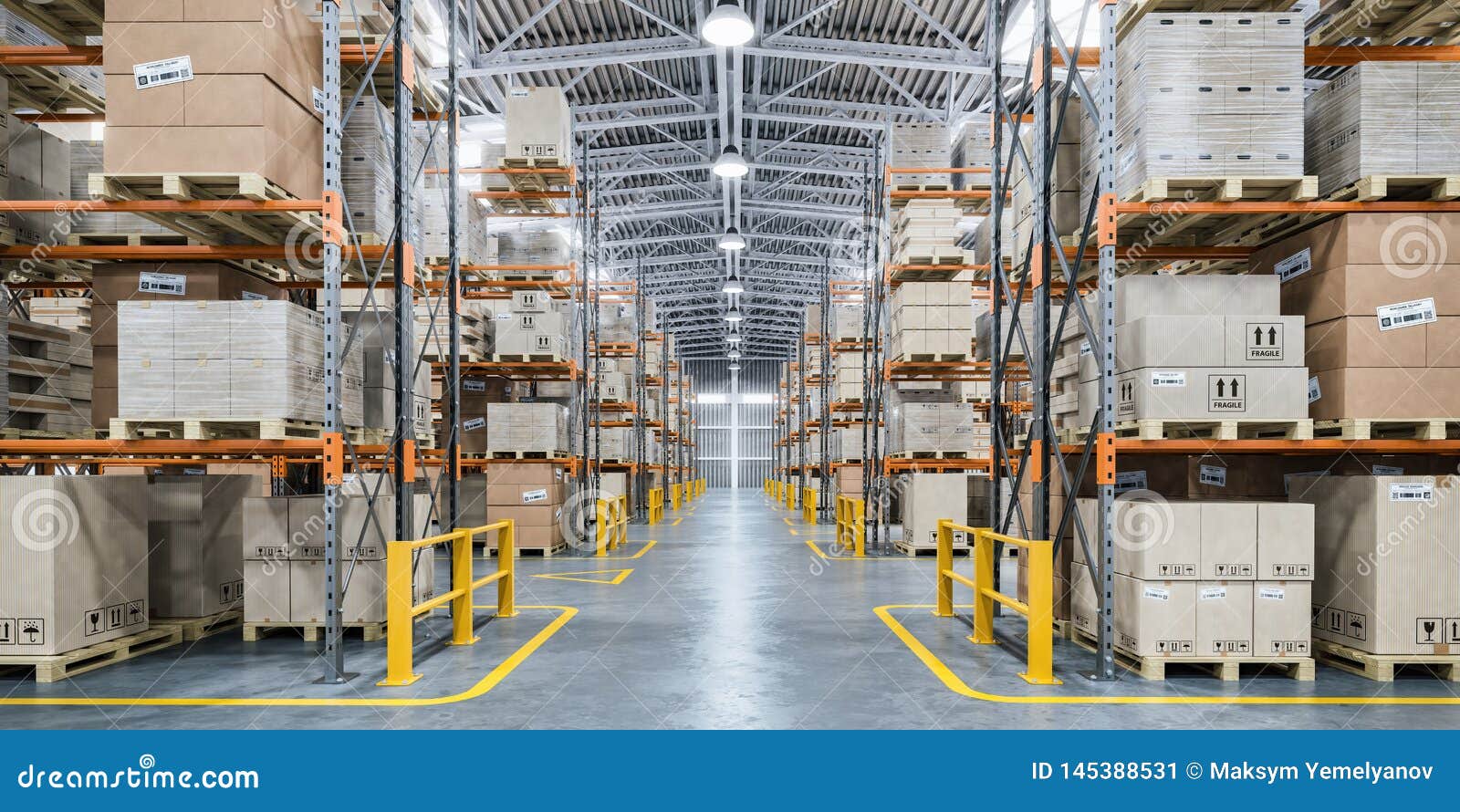 warehouse or storage and shelves with cardboard boxes. industrial background