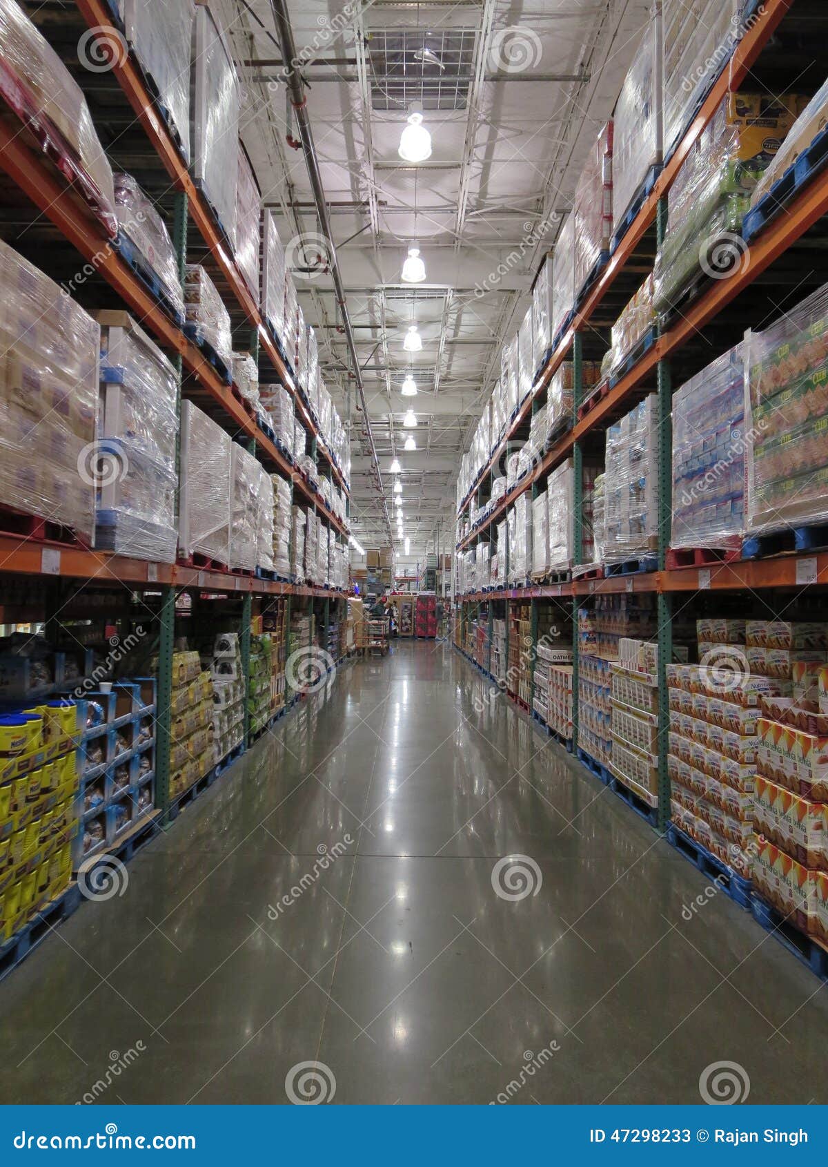 Warehouse of a supermarket editorial stock photo. Image of manufactured