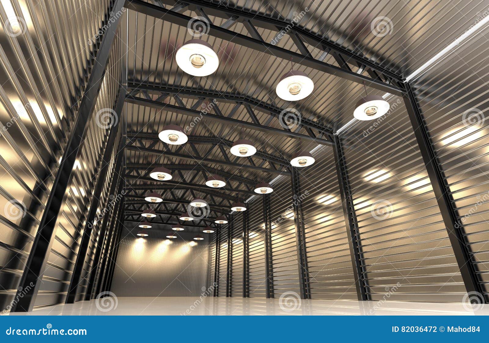 Warehouse with Vintage Retro Lamps. Stock Photo Image of building