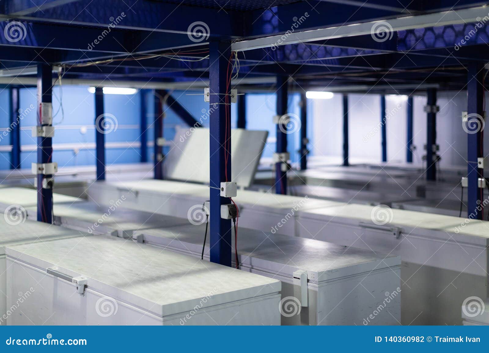 Warehouse with White Refrigerators Stock Photo Image of door