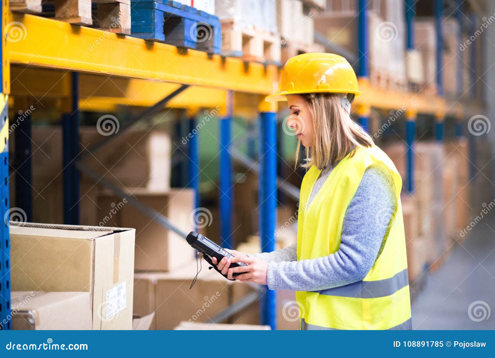 Warehouse Woman Worker with Barcode Scanner. Stock Image Image of