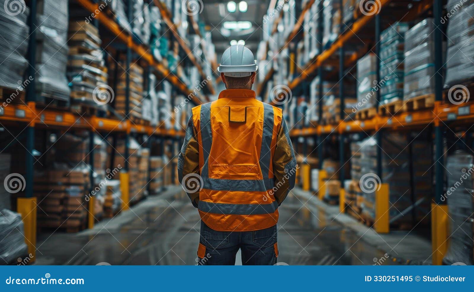 warehouse worker in high-visibility vest - generative ai