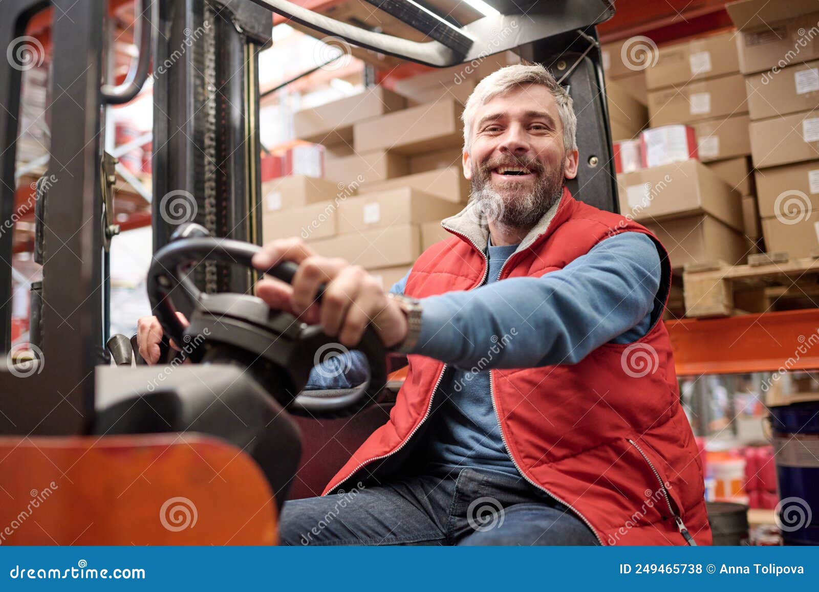 Warehouse Worker Operating a Forklift Stock Photo Image of storage