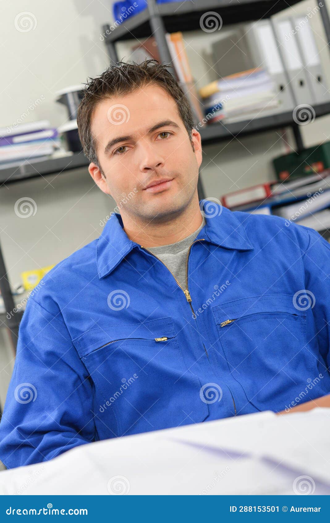 Warehouse Worker Sitting in Office Stock Image Image of office