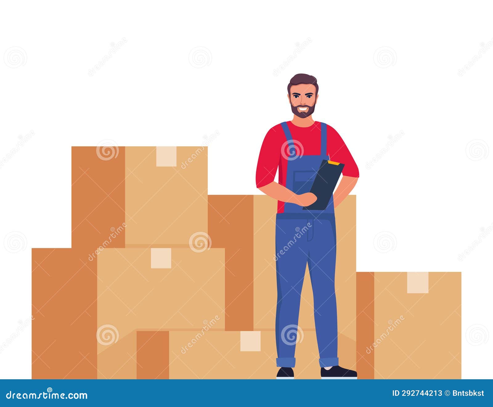 Warehouse Worker and Stack of Boxes. Stock Taking Job Stock Vector Illustration of cargo