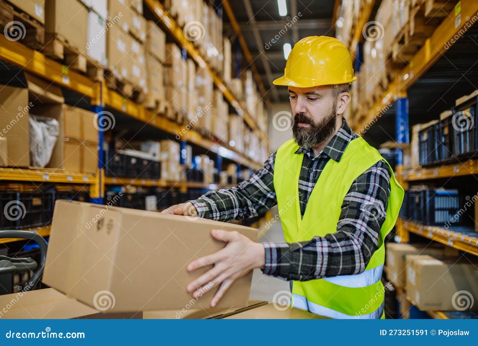 Warehouse Worker Stocking Goods in a Warehouse. Stock Image Image of