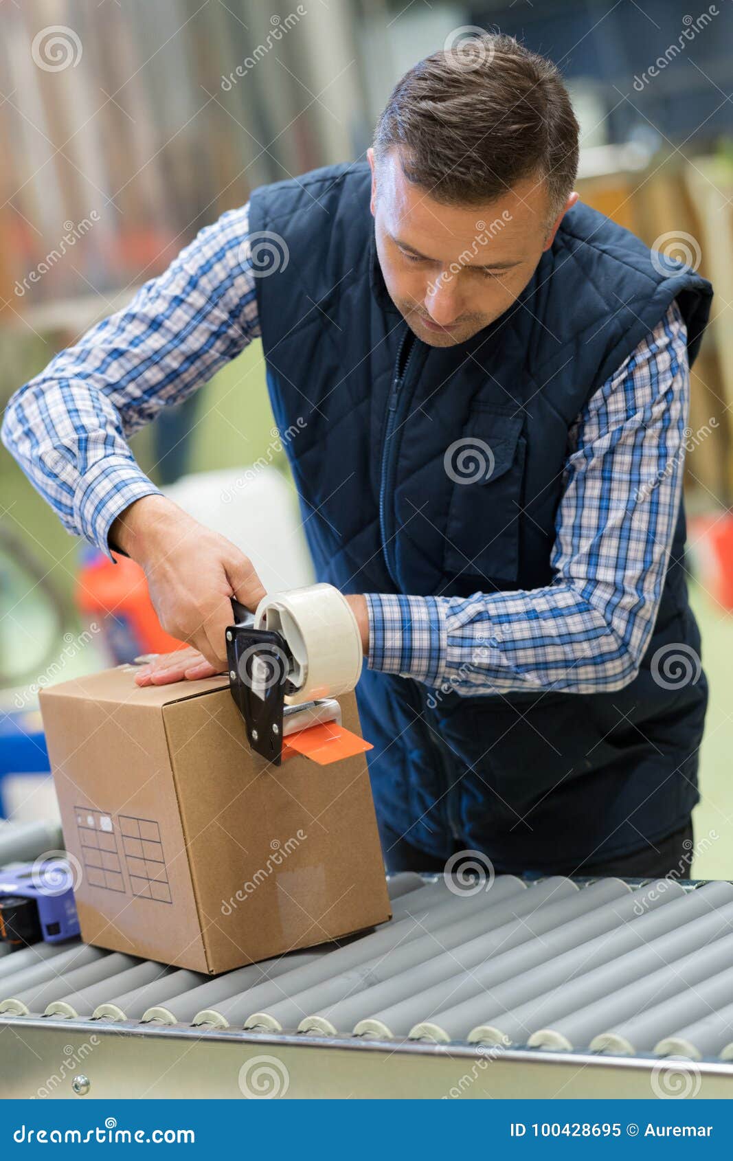 Warehouse Worker Using Scanner in Warehouse Stock Image Image of