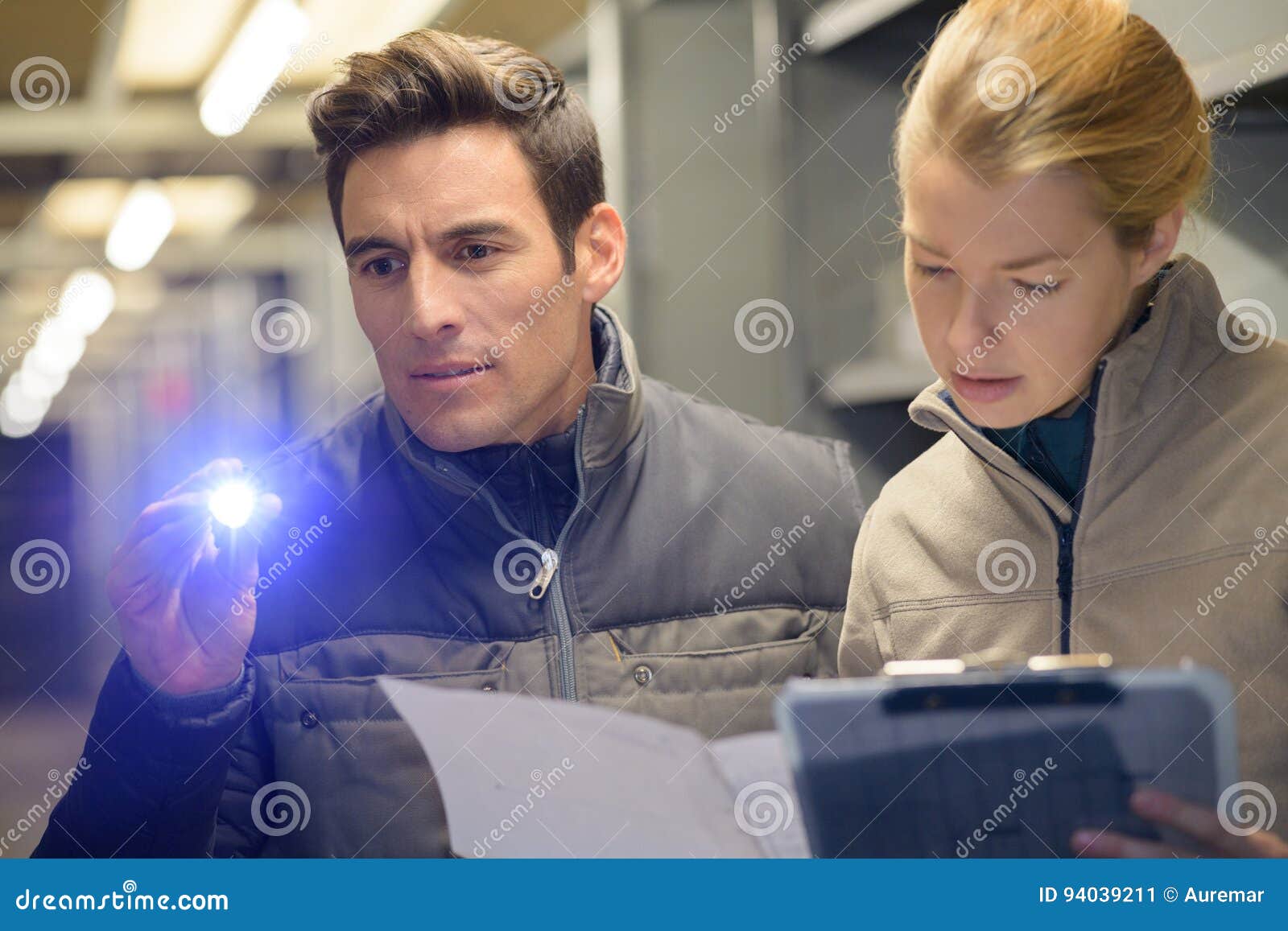 Warehouse Worker Using Torch in Warehouse Stock Image Image of plant
