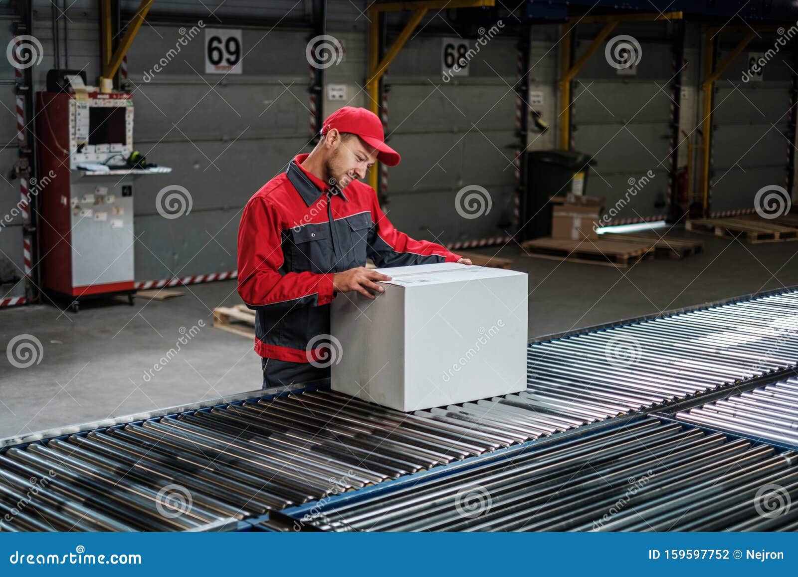 Warehouse Worker Working on a Conveyor Line Stock Photo Image of