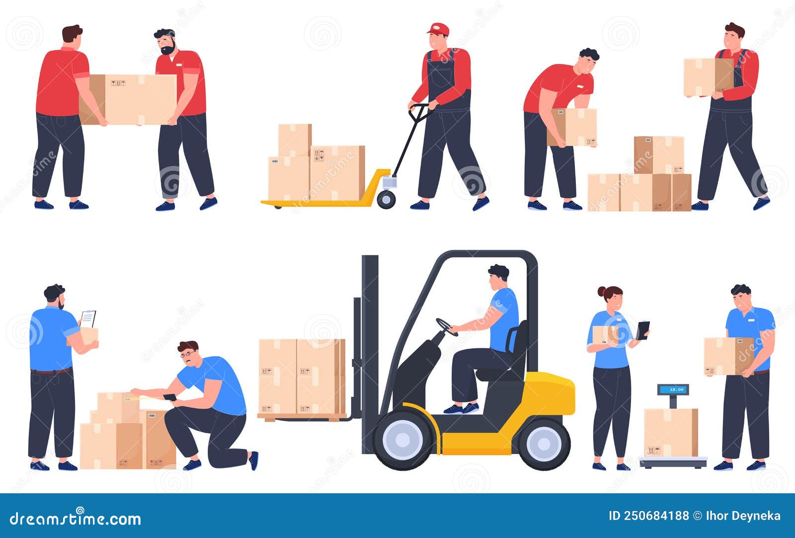 Warehouse Workers Carry Parcel Boxes. Delivery of Parcels