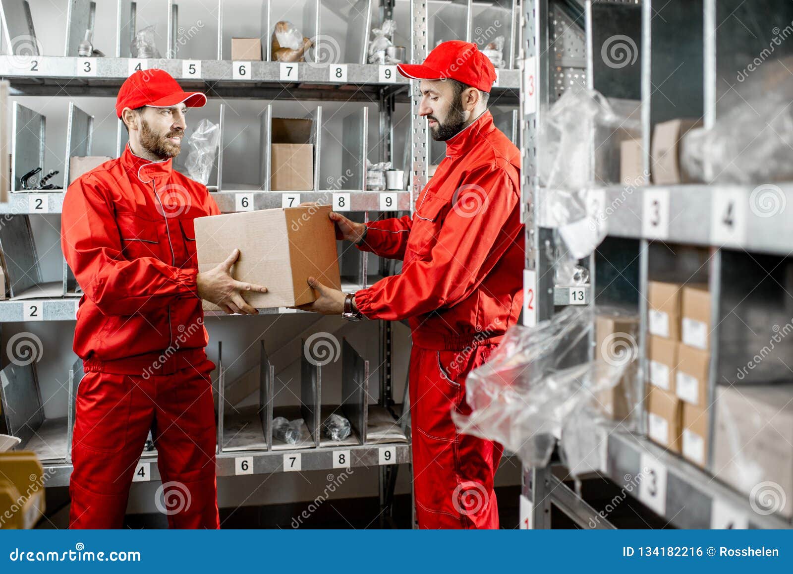 Workers in the warehouse stock photo. Image of business 134182216