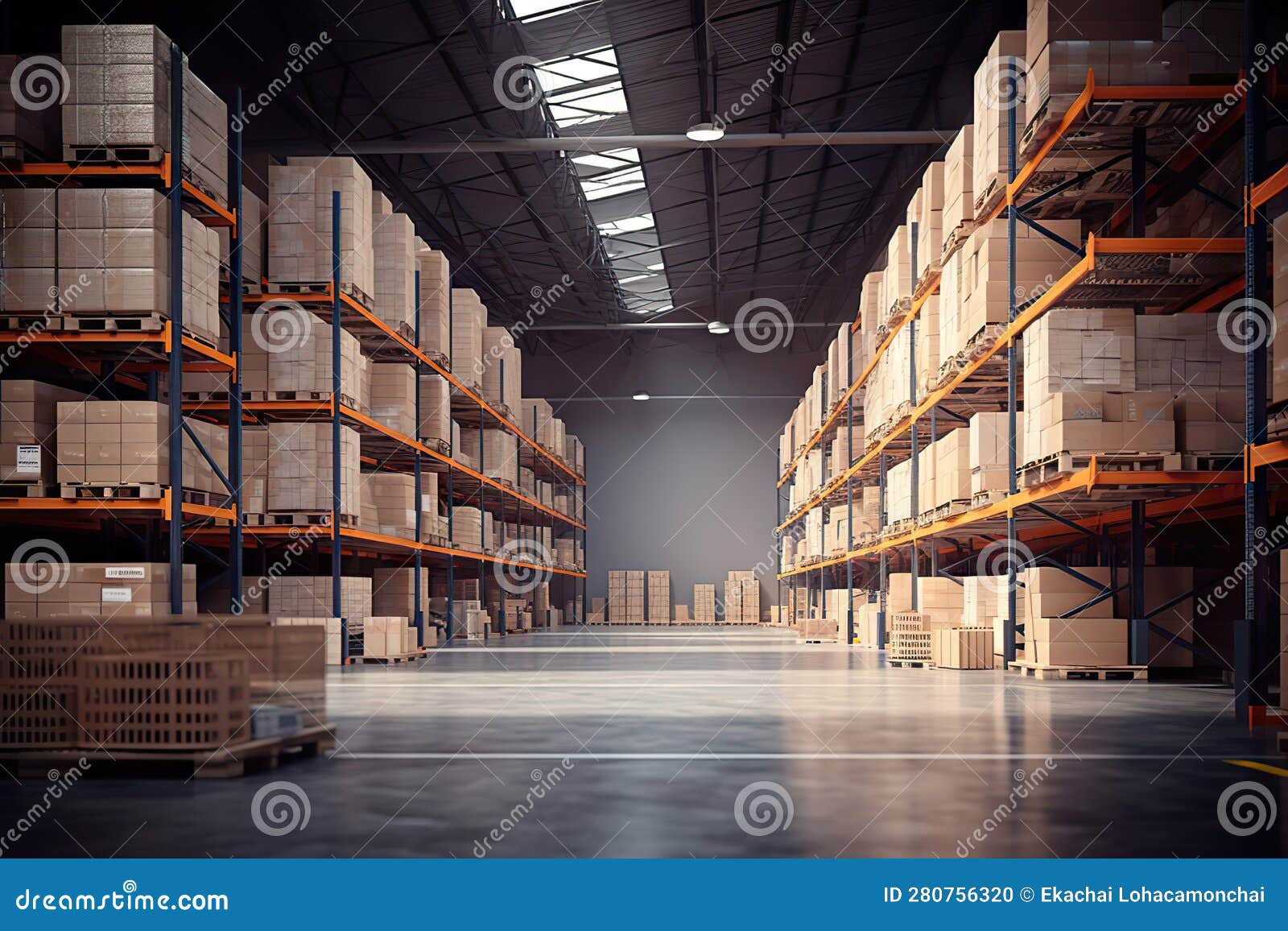 Warehousing Excellence a Glimpse into a Vast Industrial Warehouse Filled with Shelf Stacked 