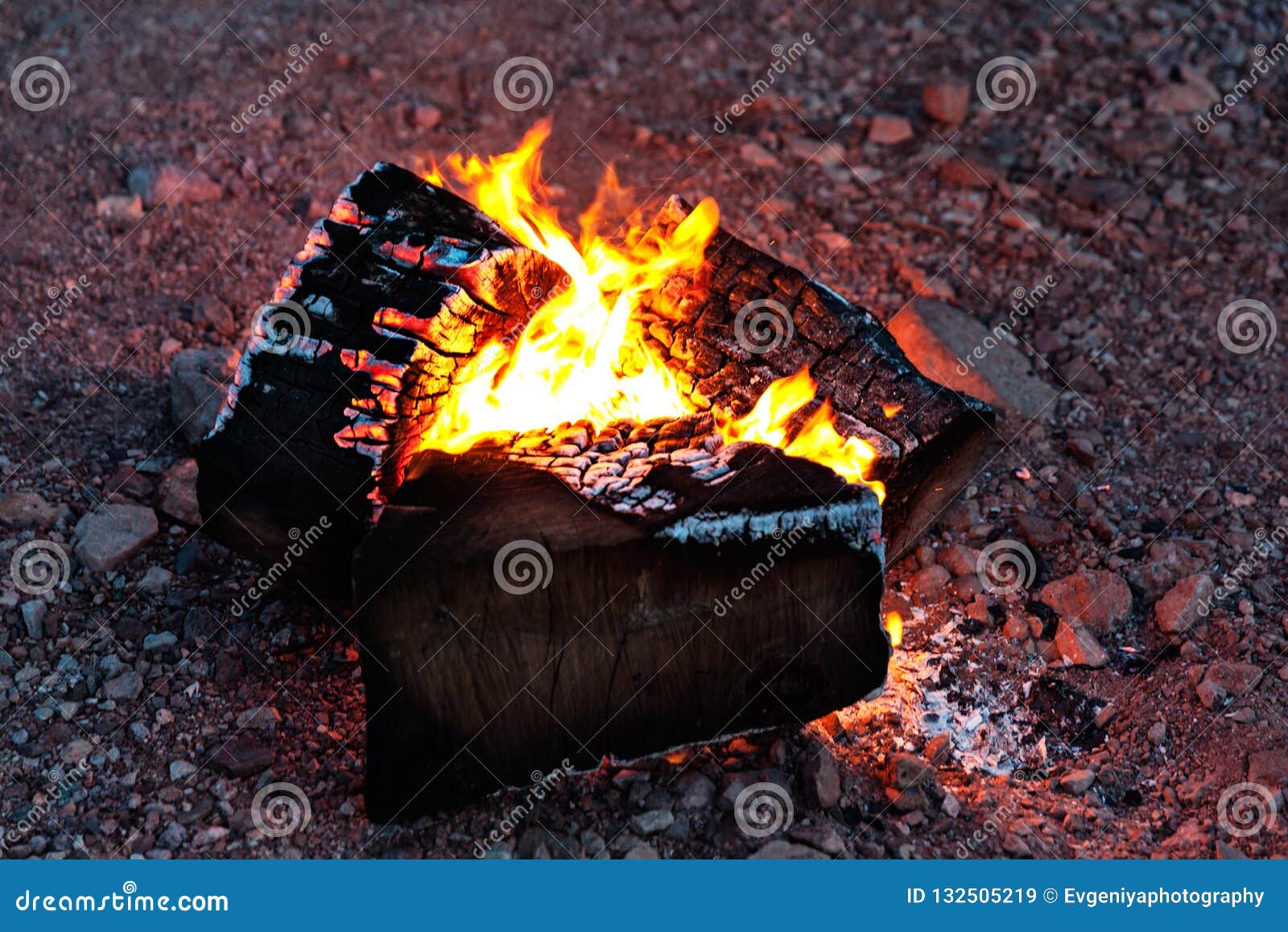 Warm Campfire Burning at Night on a Rocky Beach Stock Image - Image of ...