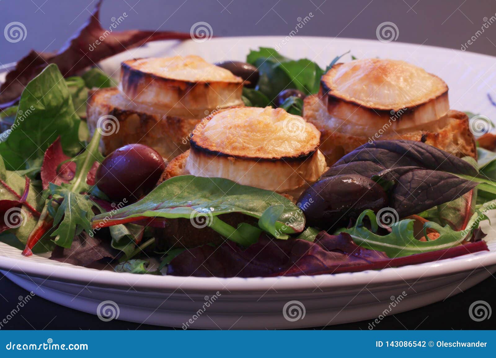 Warm Chevre Chaud Goat Cheese Baked on Rustic Bread with Green Salad ...