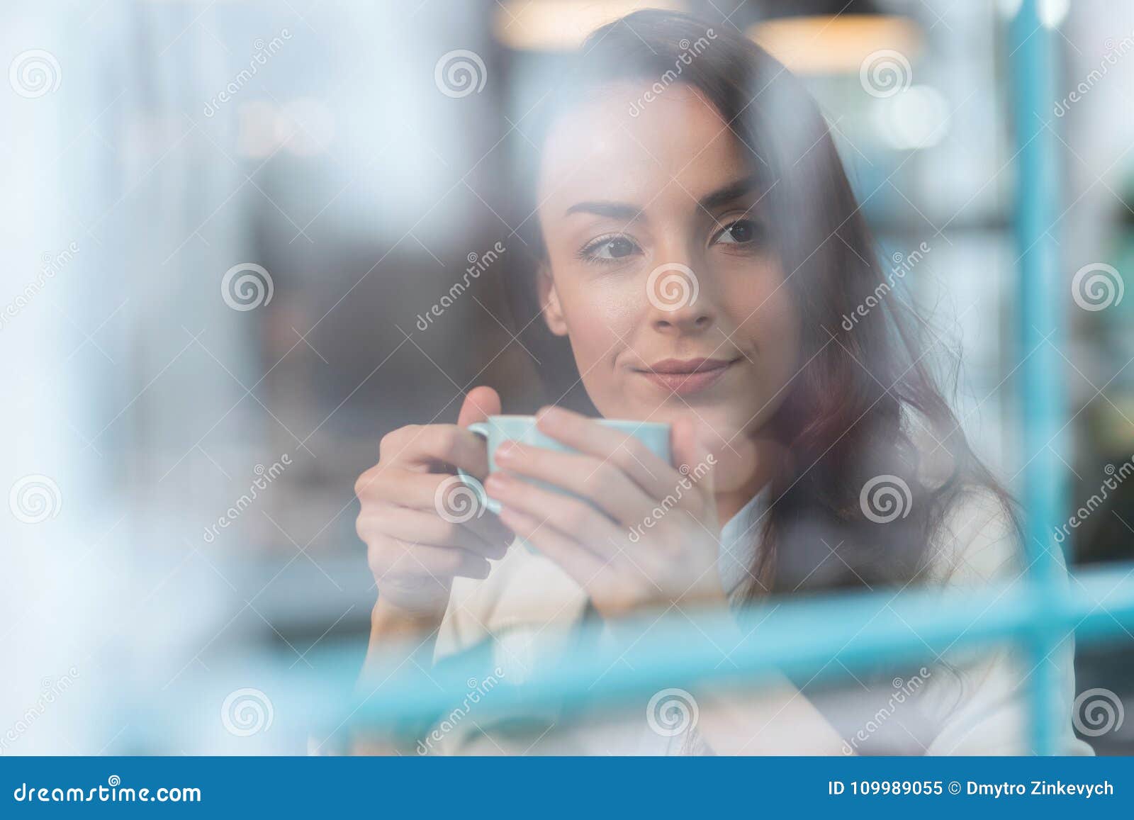 Dreamful Beautiful Woman Warming Up with Coffee Stock Image - Image of ...