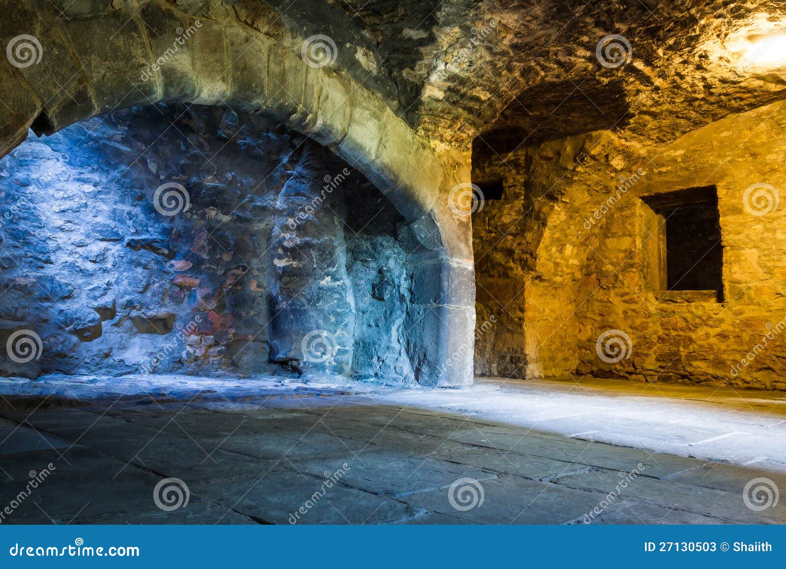 Warm and Cold Light in Stone Chamber Stock Image Image of prison