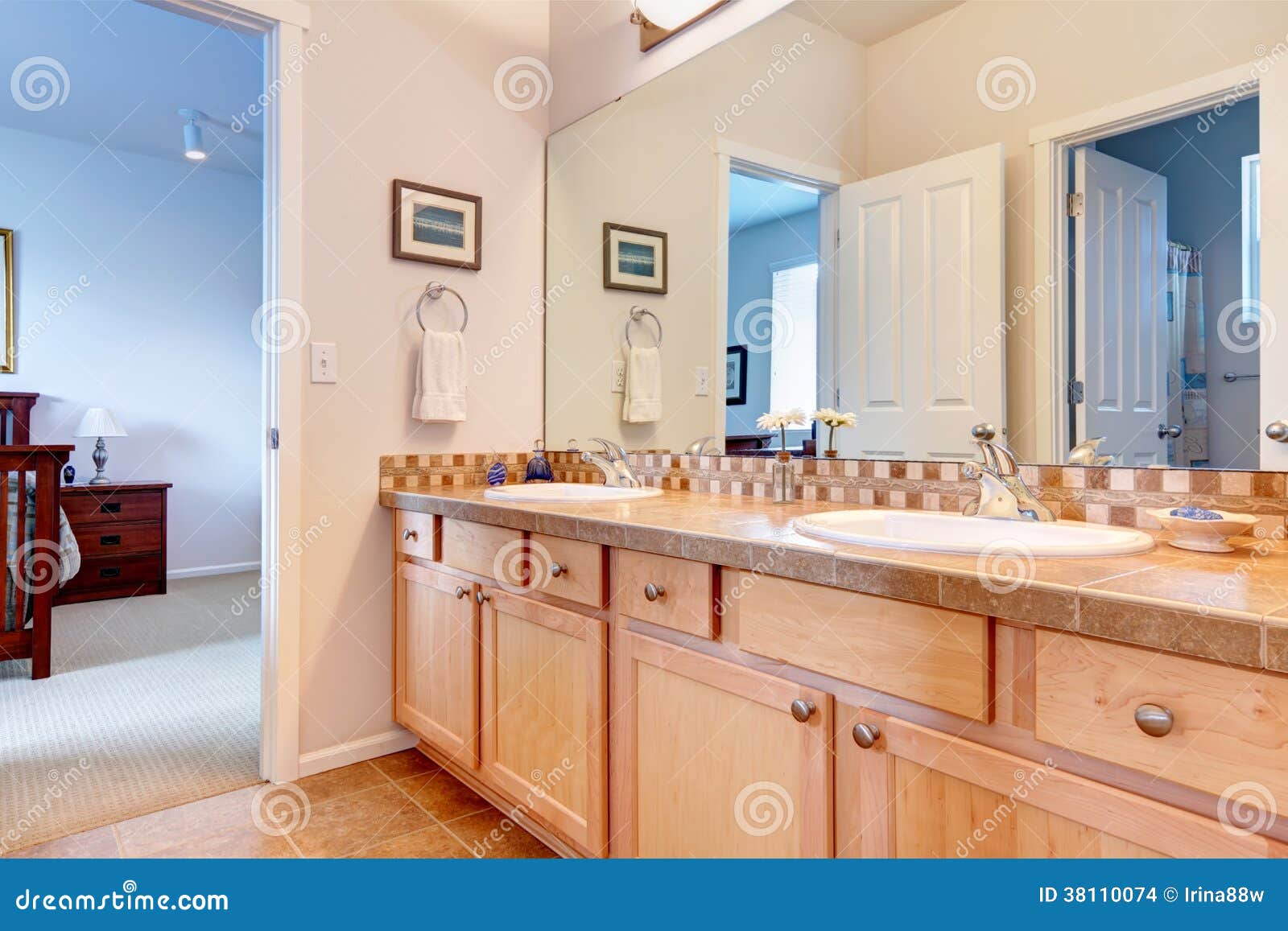 Warm Colors Bathroom With Big Mirror Stock Photo Image Of