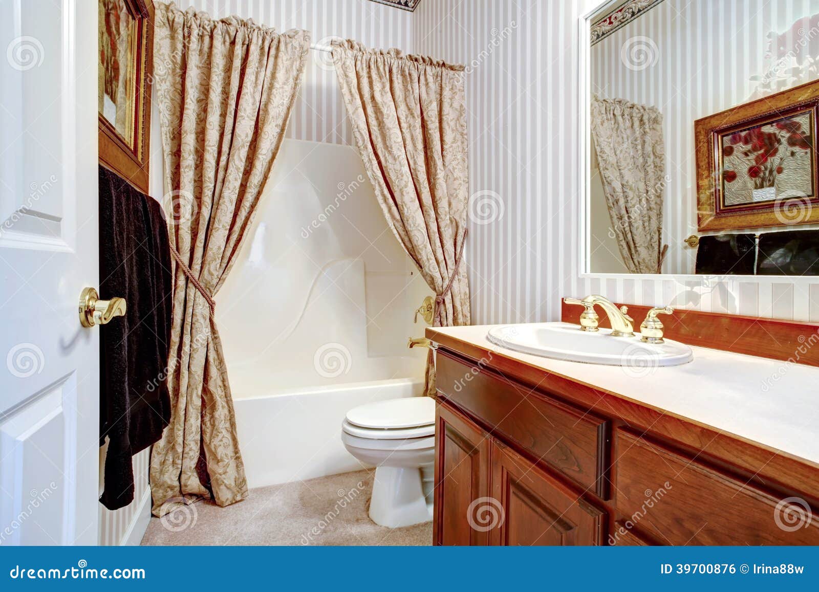 Warm Cozy Bathroom with Curtains Stock Photo Image of floor