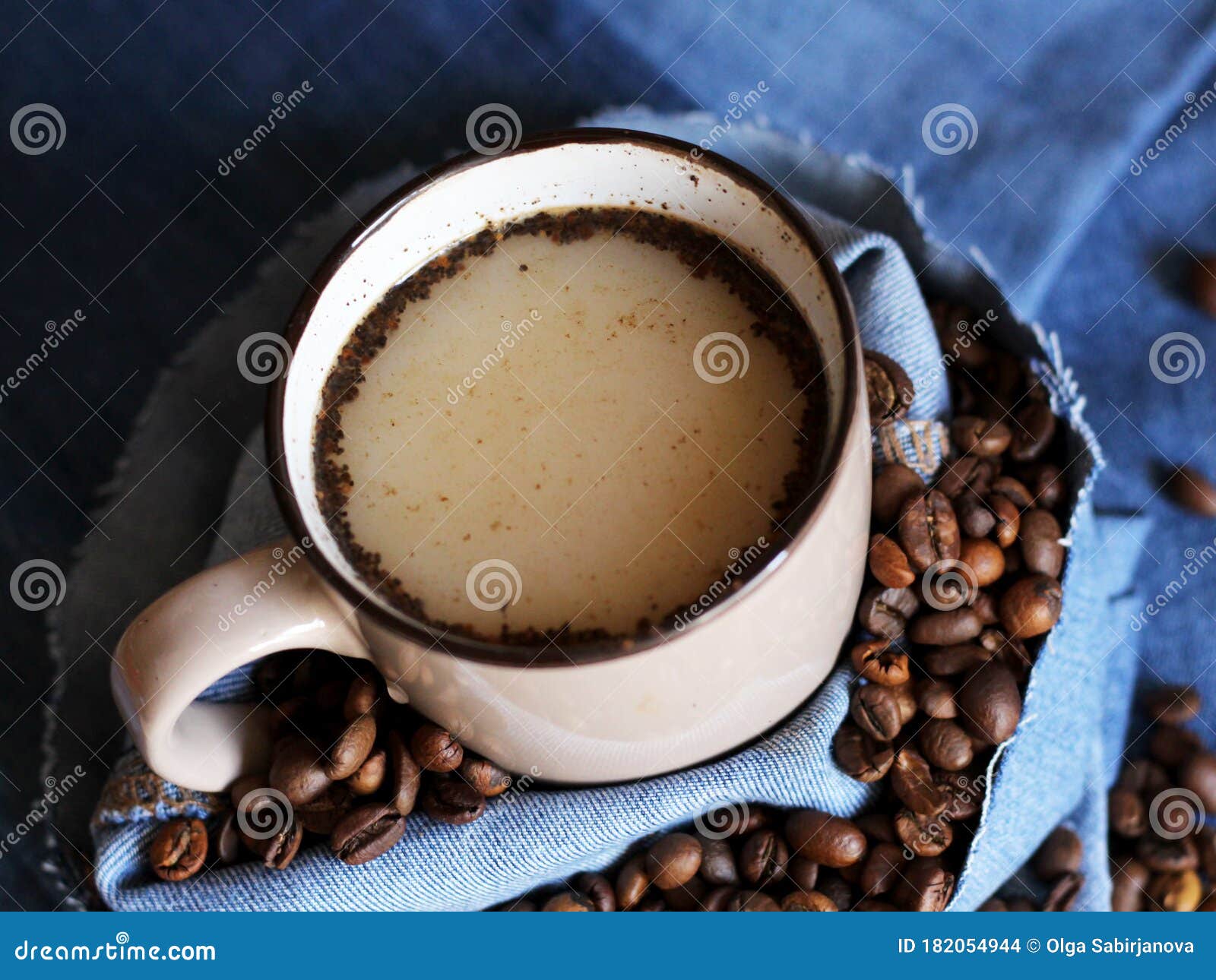 Warm Cup of Coffee on Jeans Background Stock Photo Image of jeans