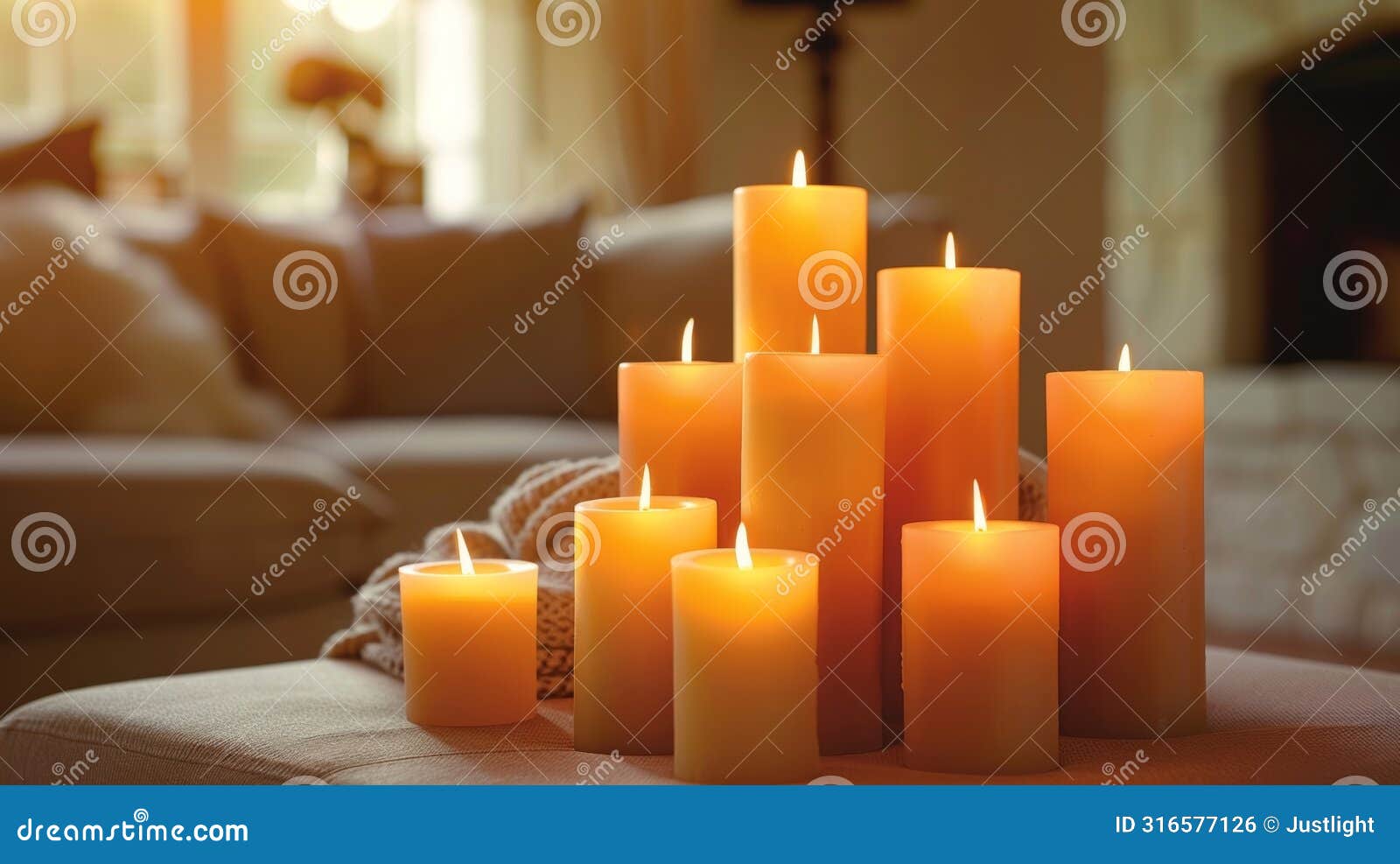 the warm glow of these candles positioned in a cascading manner creates a sense of fluidity and movement evoking a