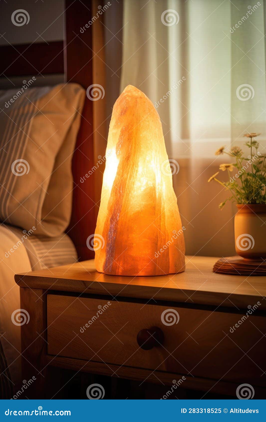 Warm, Glowing Salt Lamp on a Bedside Table Stock Illustration