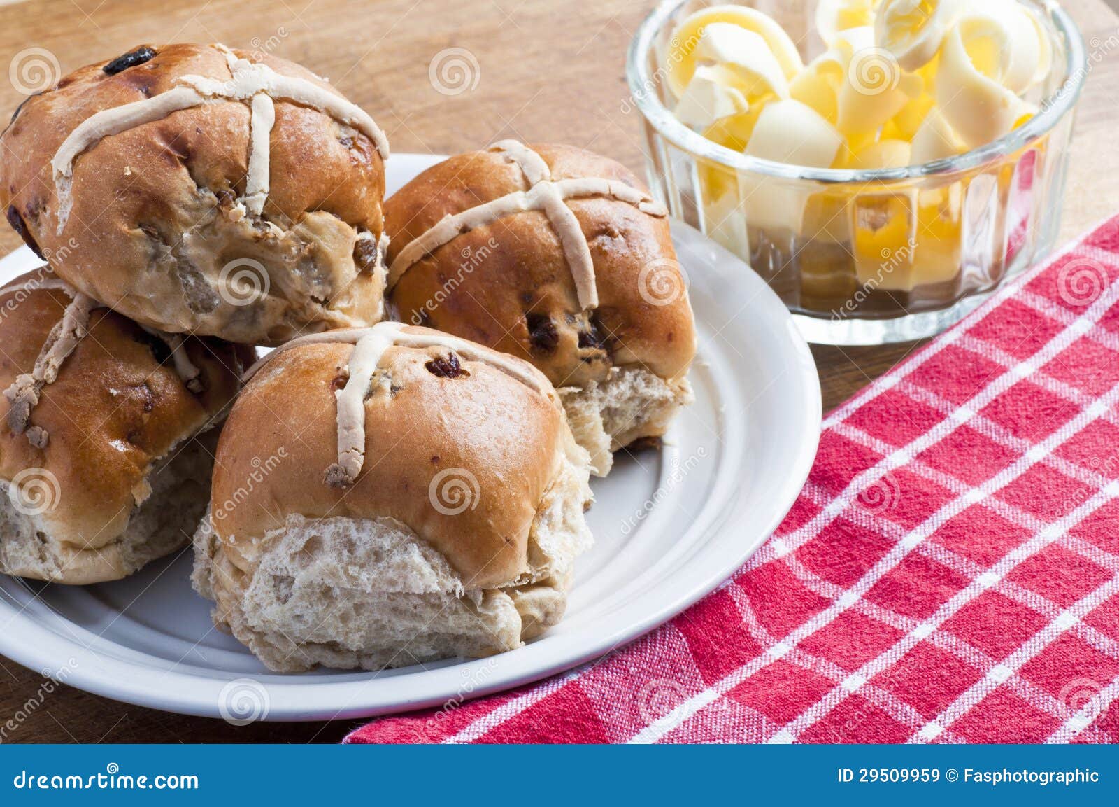 Warm Hot Cross Buns With Butter Stock Image Image of bakery, bread