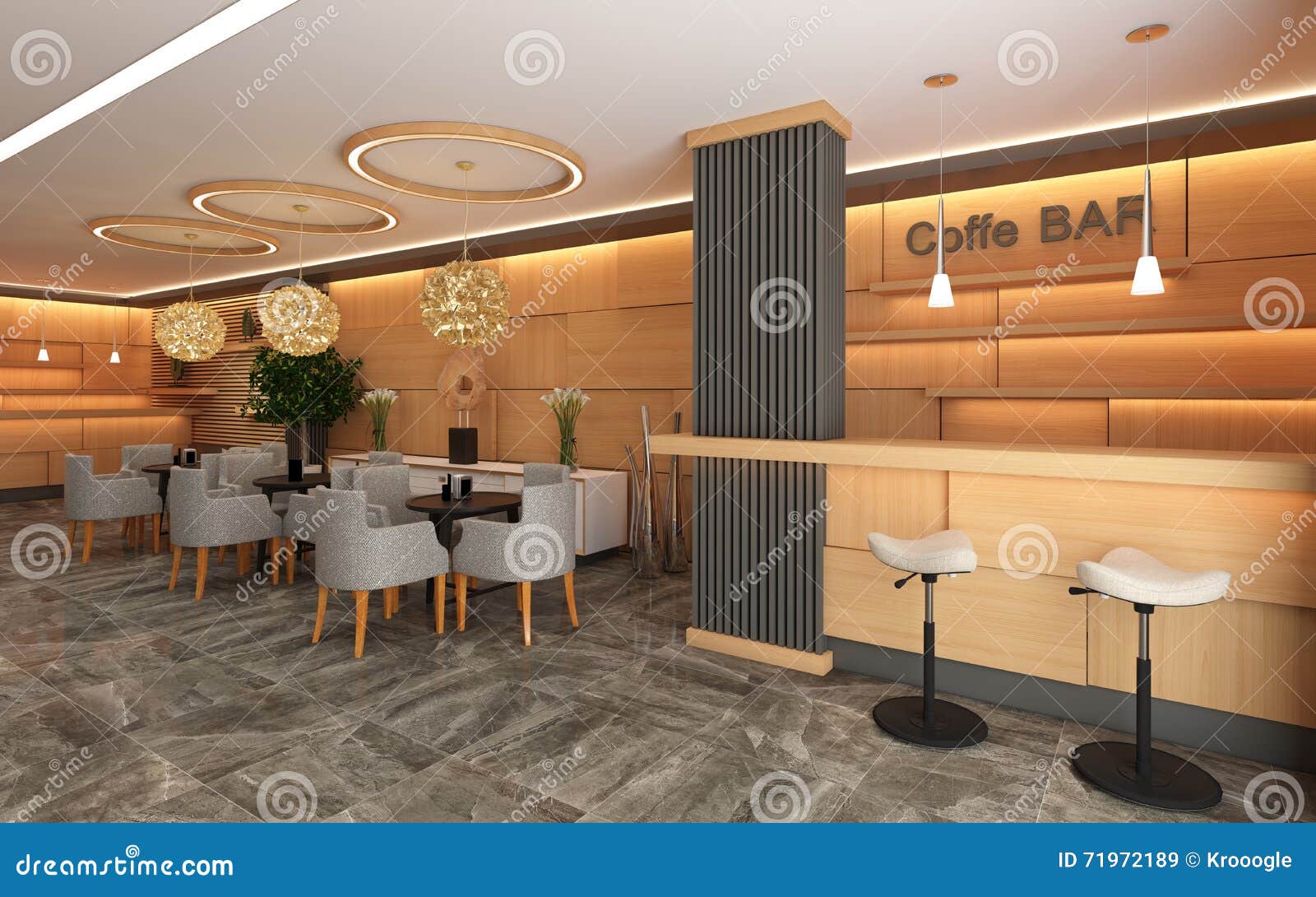 Warm Hotel Lobby with Wood Wall Stock Illustration Illustration of