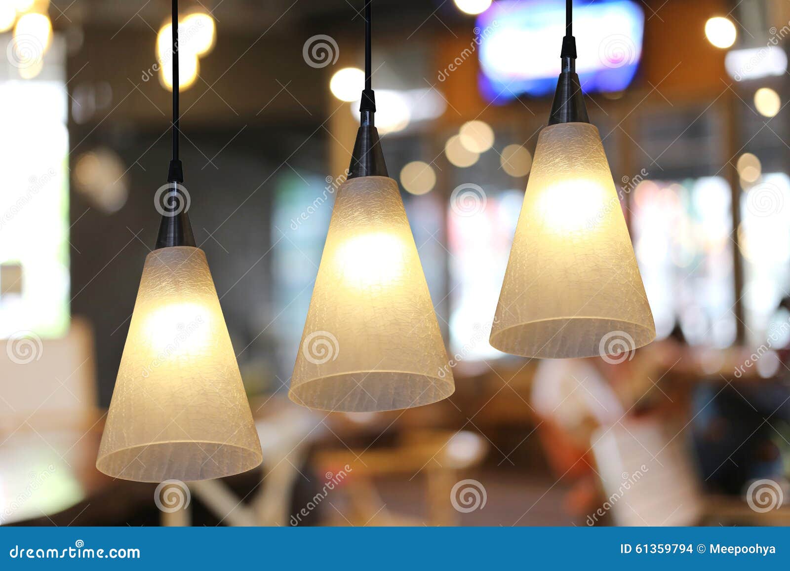 Warm Lighting Modern Ceiling Lamps in the Cafe. Stock Photo Image of
