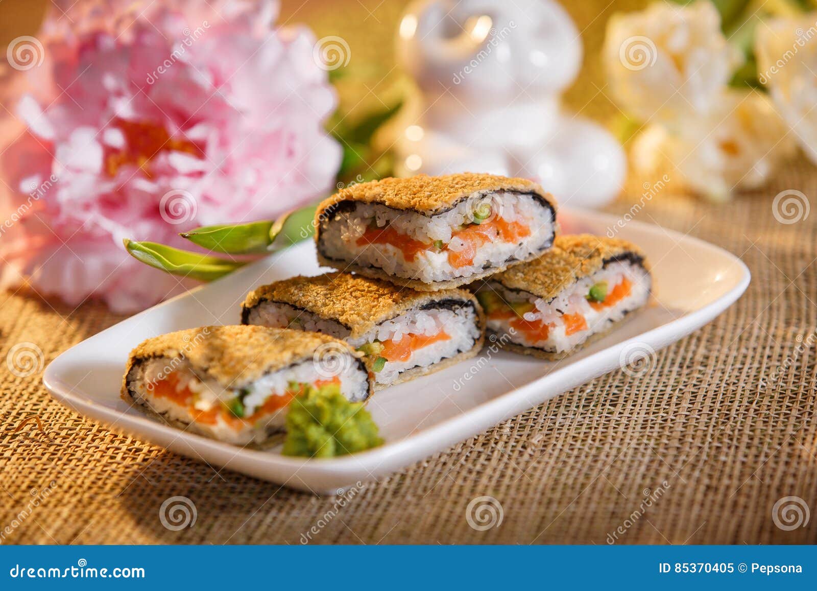 Warm Roll with Salmon, Avocado and Cream Cheese Stock Image Image of