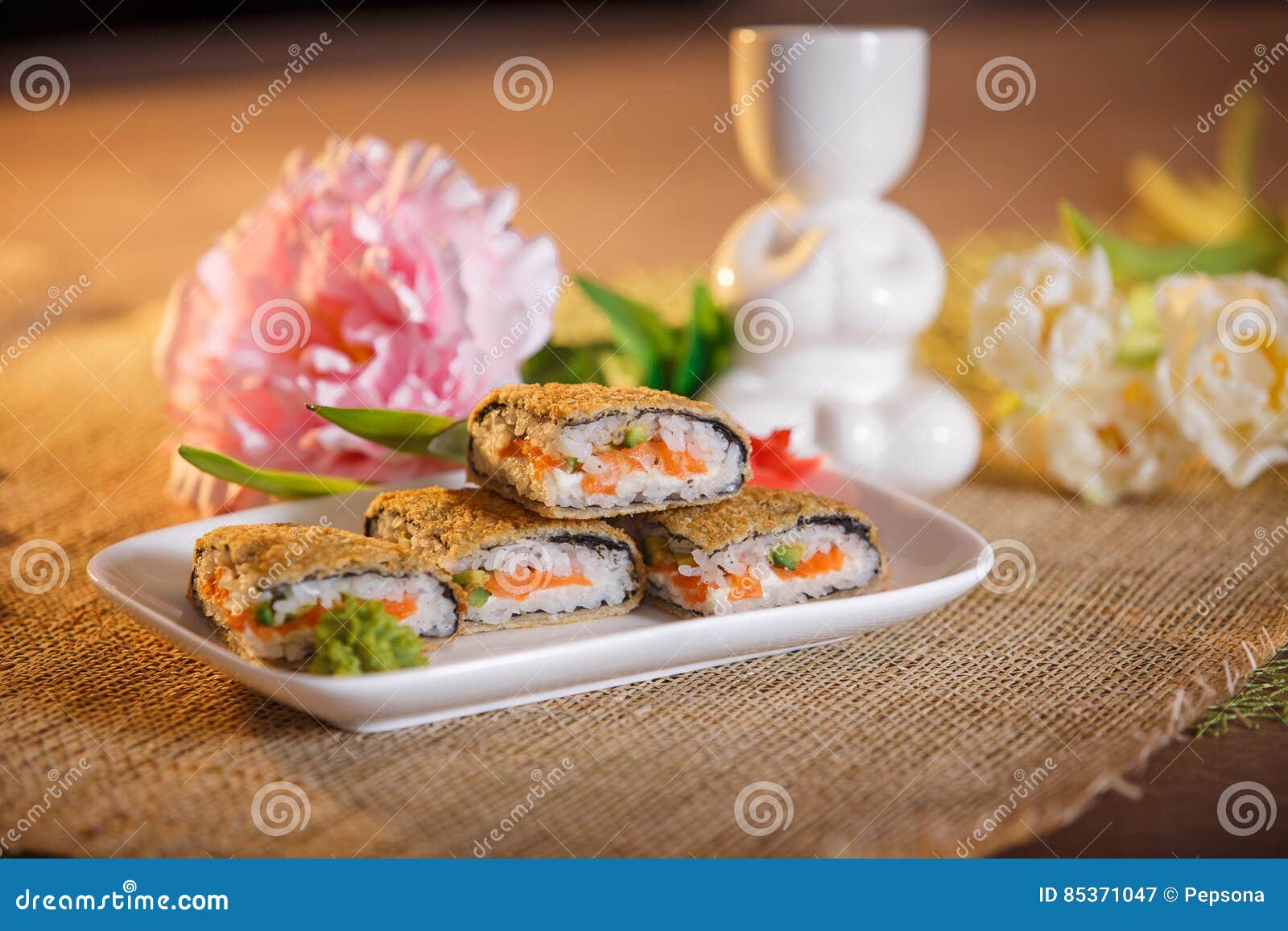 Warm Roll with Salmon, Avocado and Cream Cheese Stock Image Image of