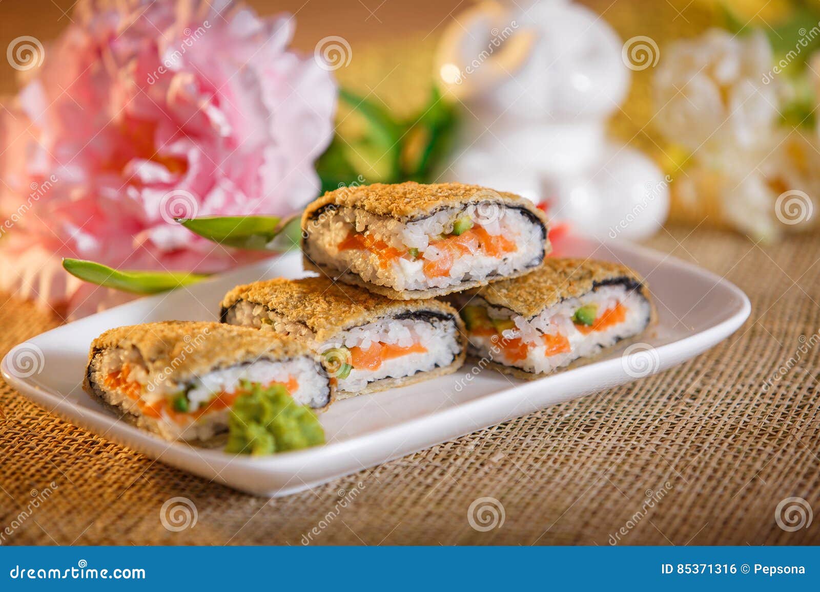 Warm Roll with Salmon, Avocado and Cream Cheese Stock Photo Image of