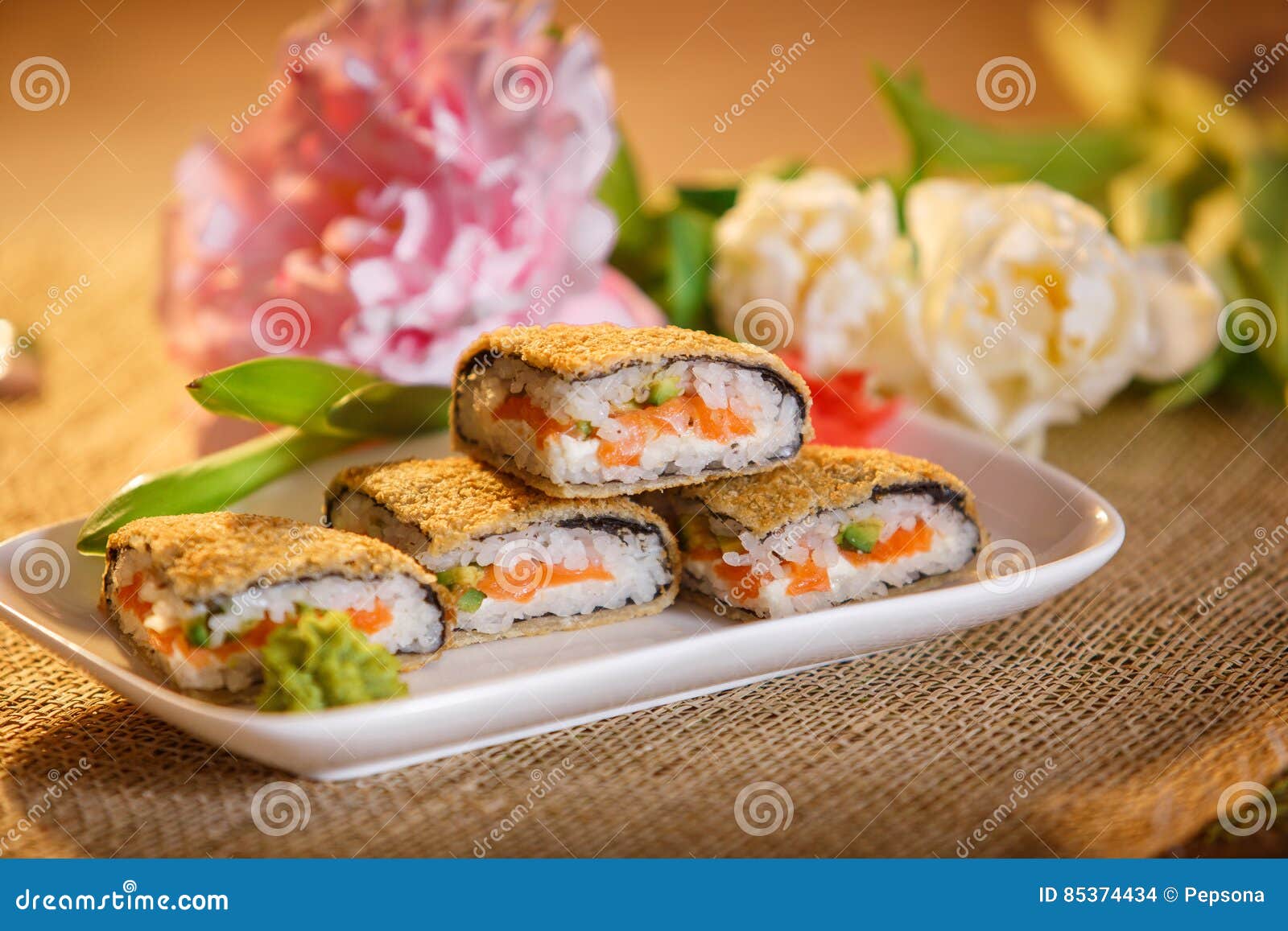 Warm Roll with Salmon, Avocado and Cream Cheese Stock Photo Image of