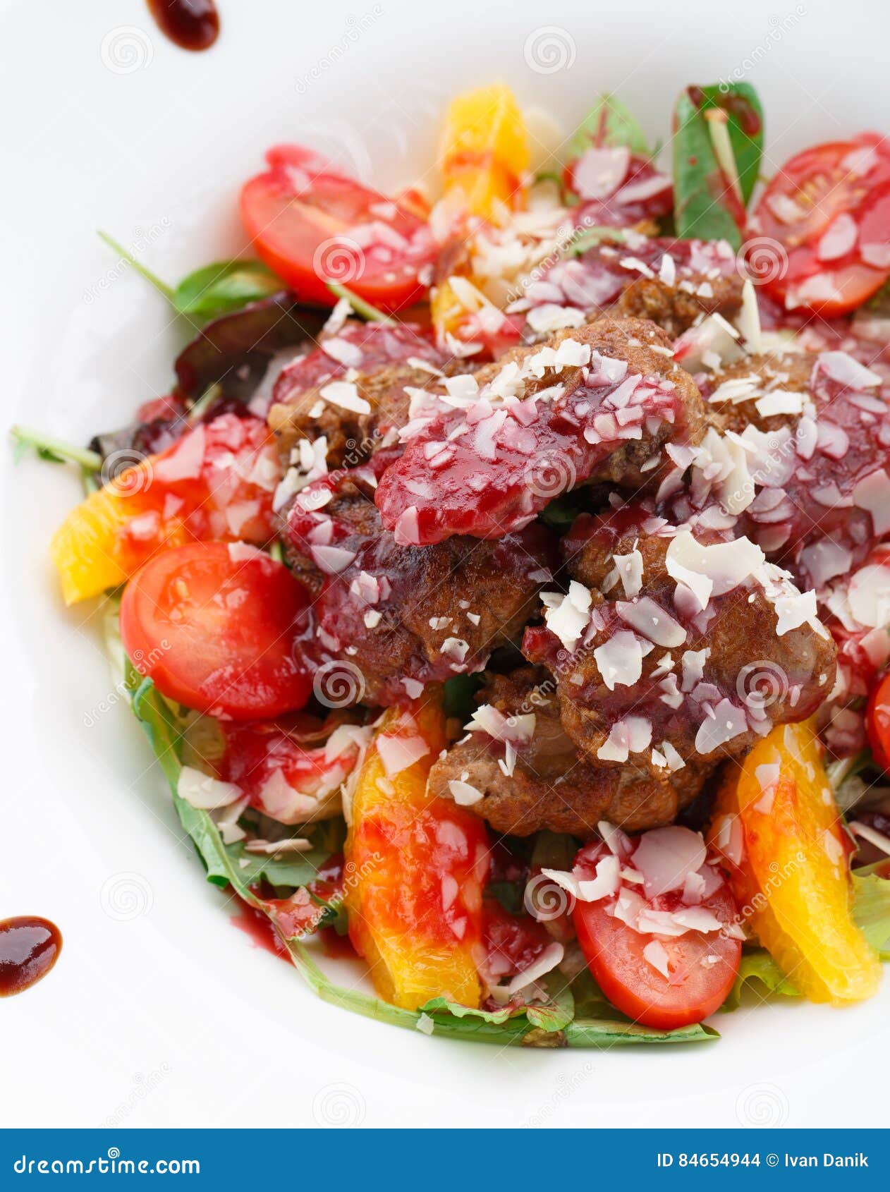 Warm Salad with Chicken Liver in Raspberry Sauce Stock Photo Image of