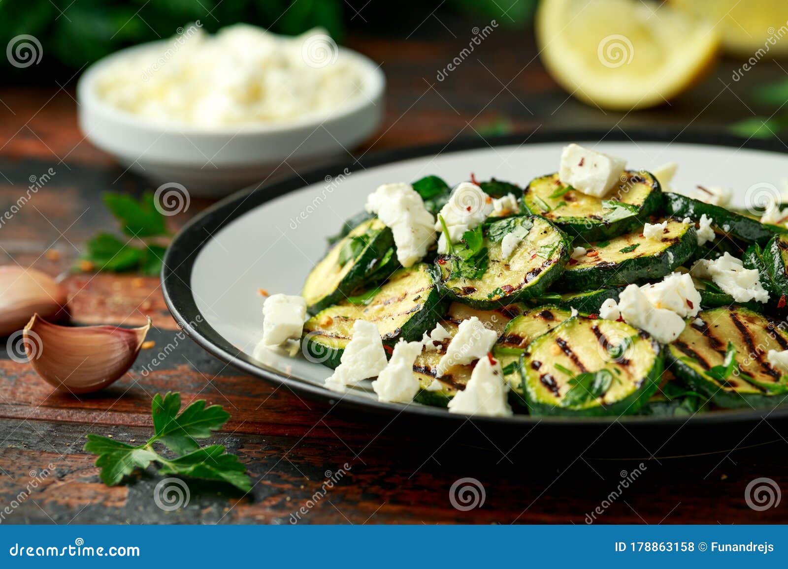 Warm Salad With Grilled Zucchini Garlic And Herbs Stock Photo Image Of Diet Food 178863158