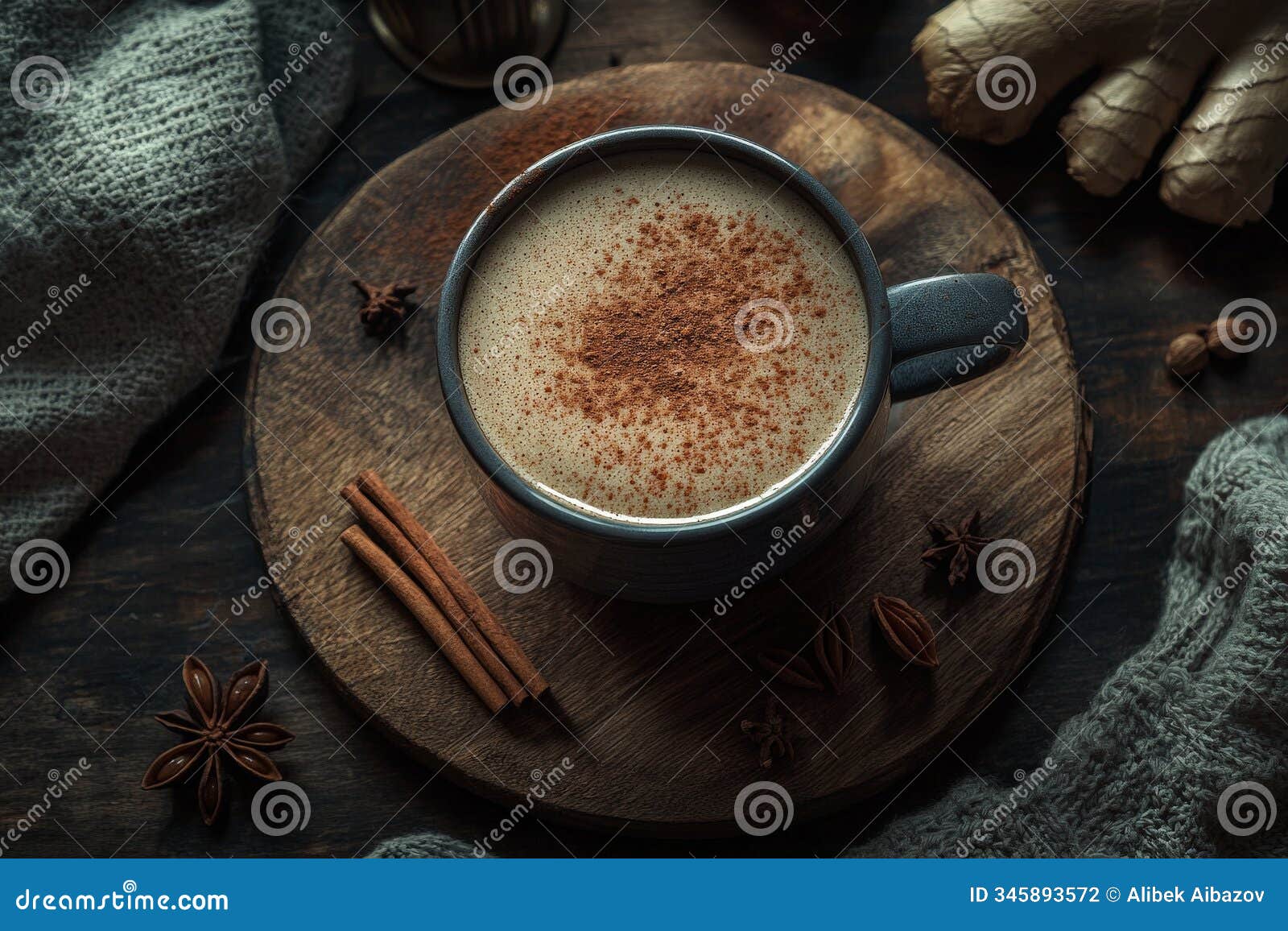 warm spiced ginger tea with cinnamon and star anise in cozy setting