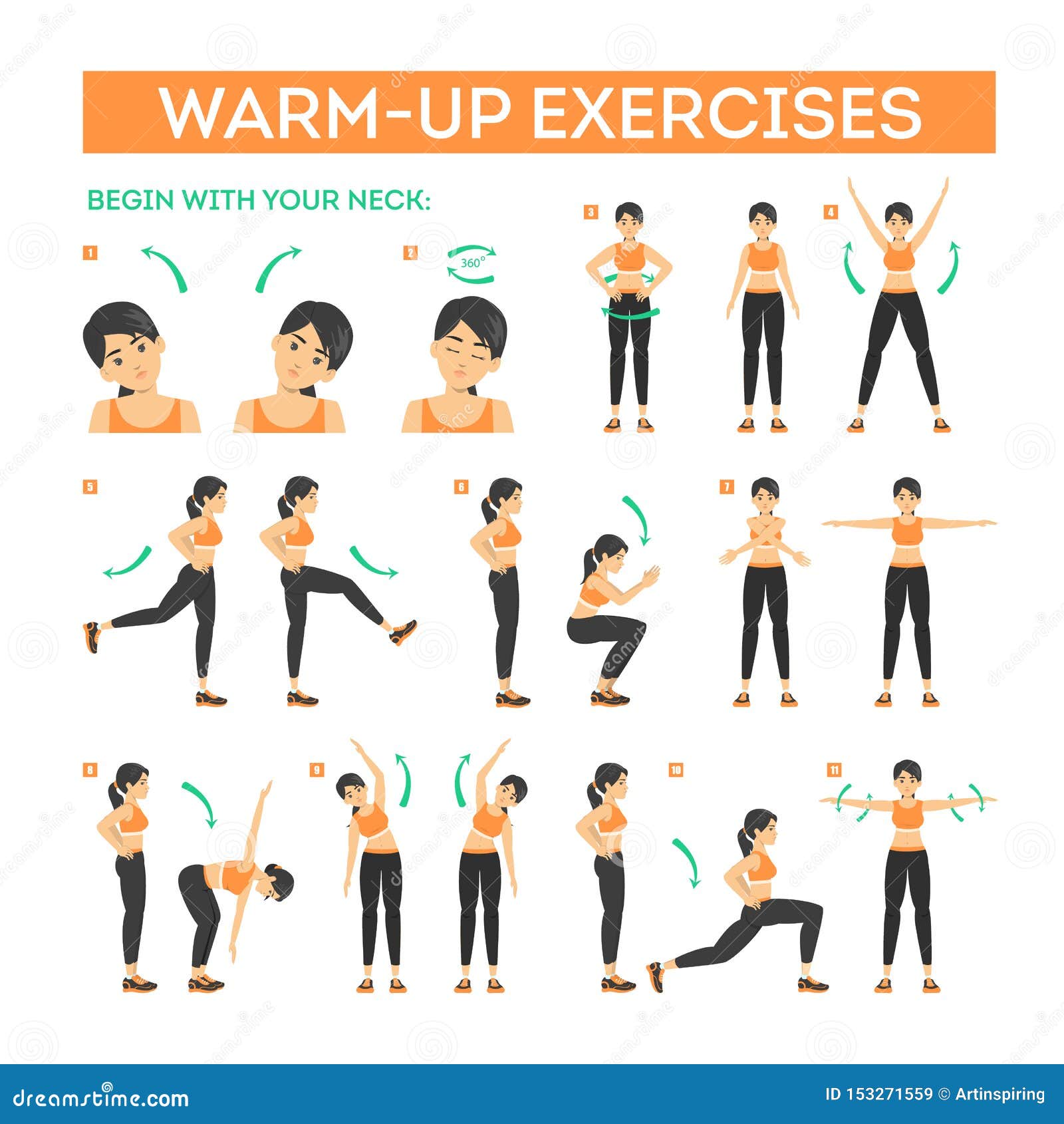 Warm-up Exercise Set before Workout. Stretch Muscles Stock Vector -  Illustration of muscles, aerobic: 153271559