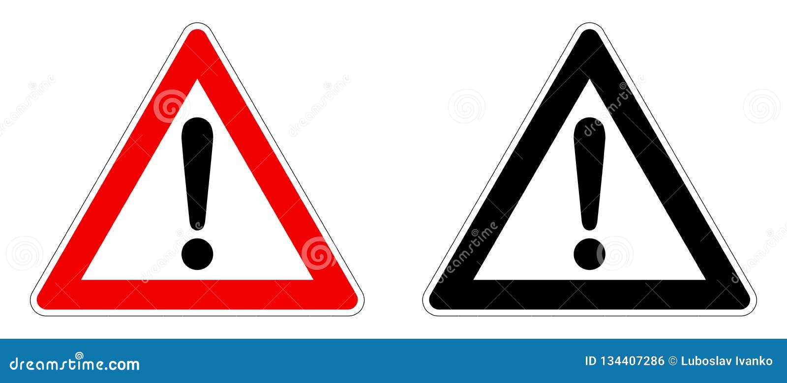 warning / attention sign. exclamation mark in triangle. red / black and white version