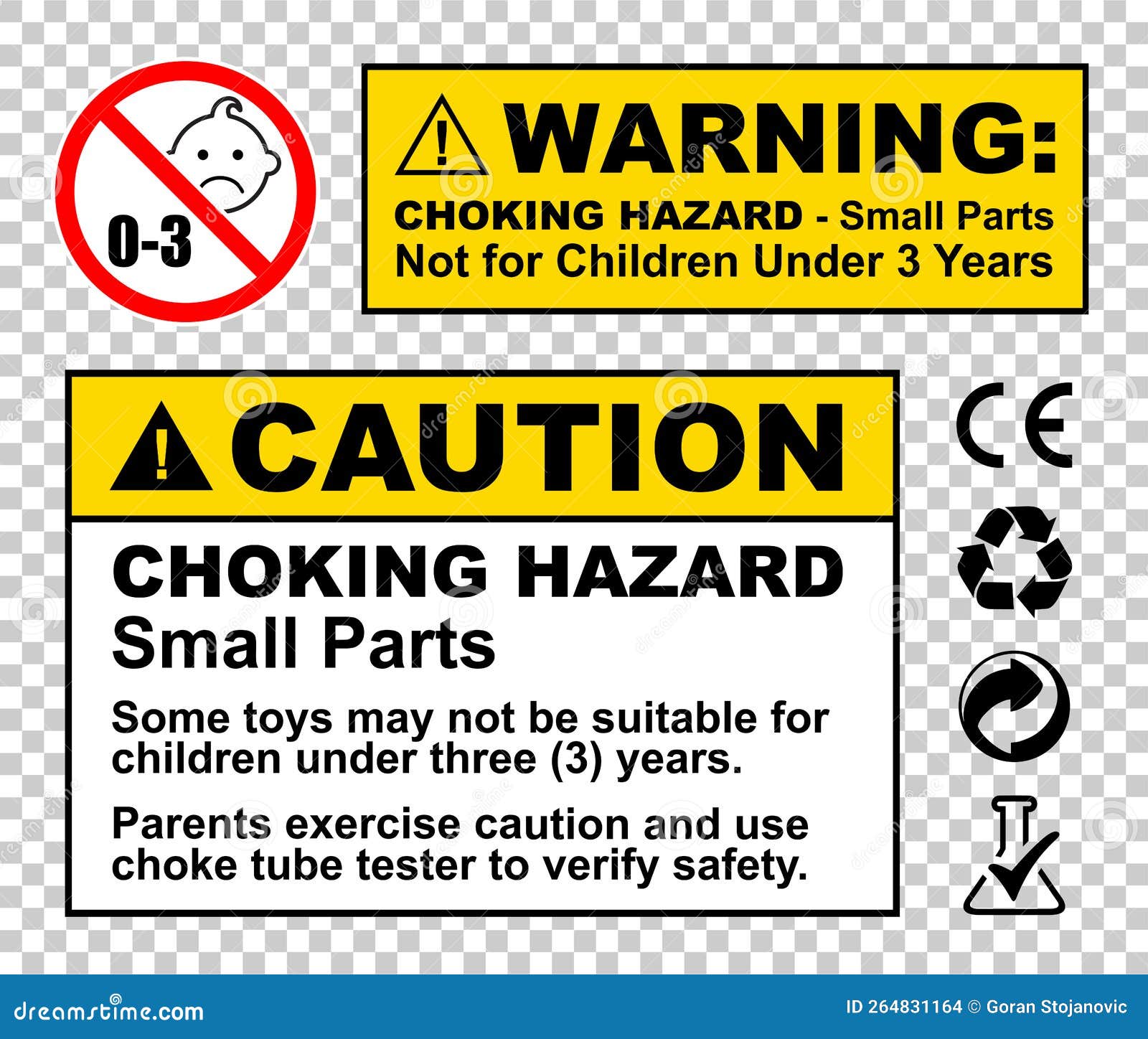 warning caution - choking hazard small parts - not suitable for children under 3 years s 0-3 ages sign  