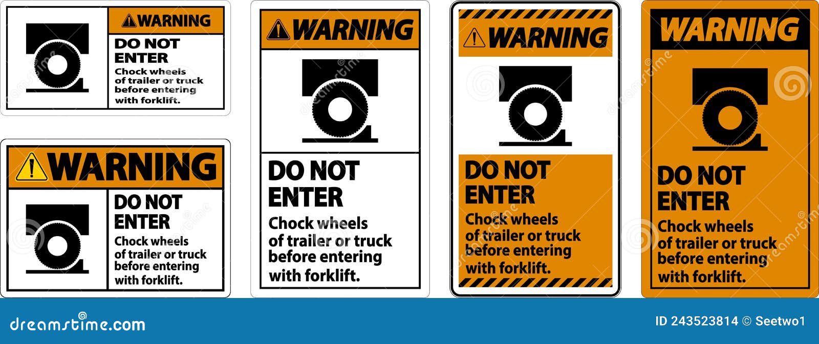Warning Chock Wheels of Trailer Sign on White Background Stock Vector