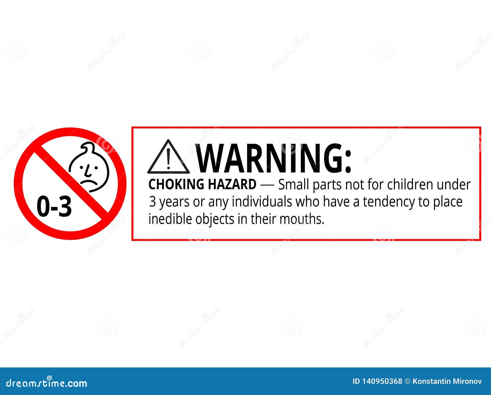 warning choking hazard small parts no for infant 0-3 years forbidden sign