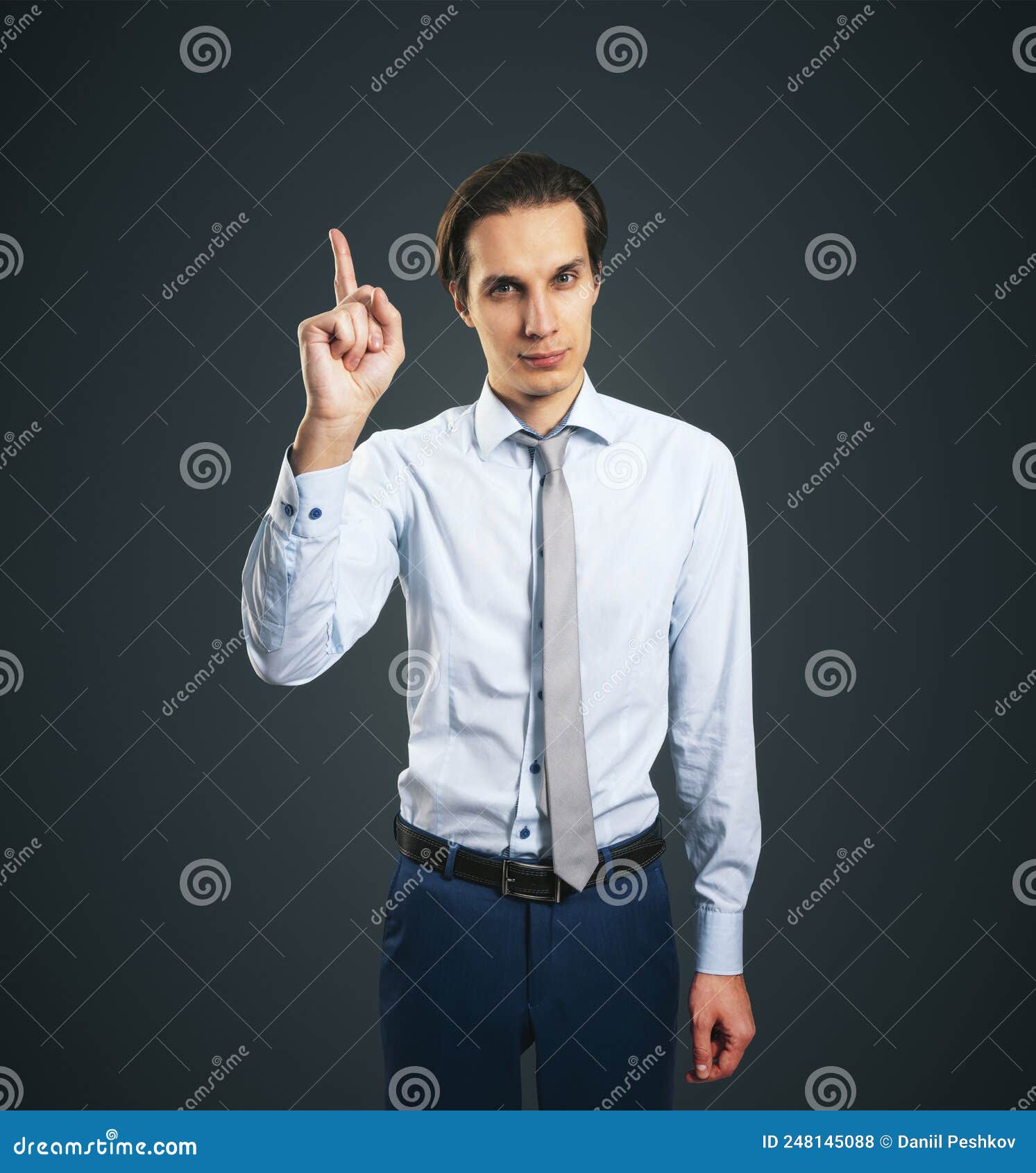 Warning Concept Wih Young Handsome Man in White Shirt with Raising Hand ...