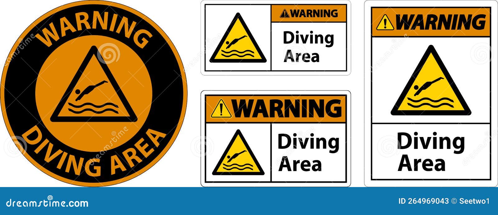 Warning Diving Area Hazard Sign on White Background Stock Vector