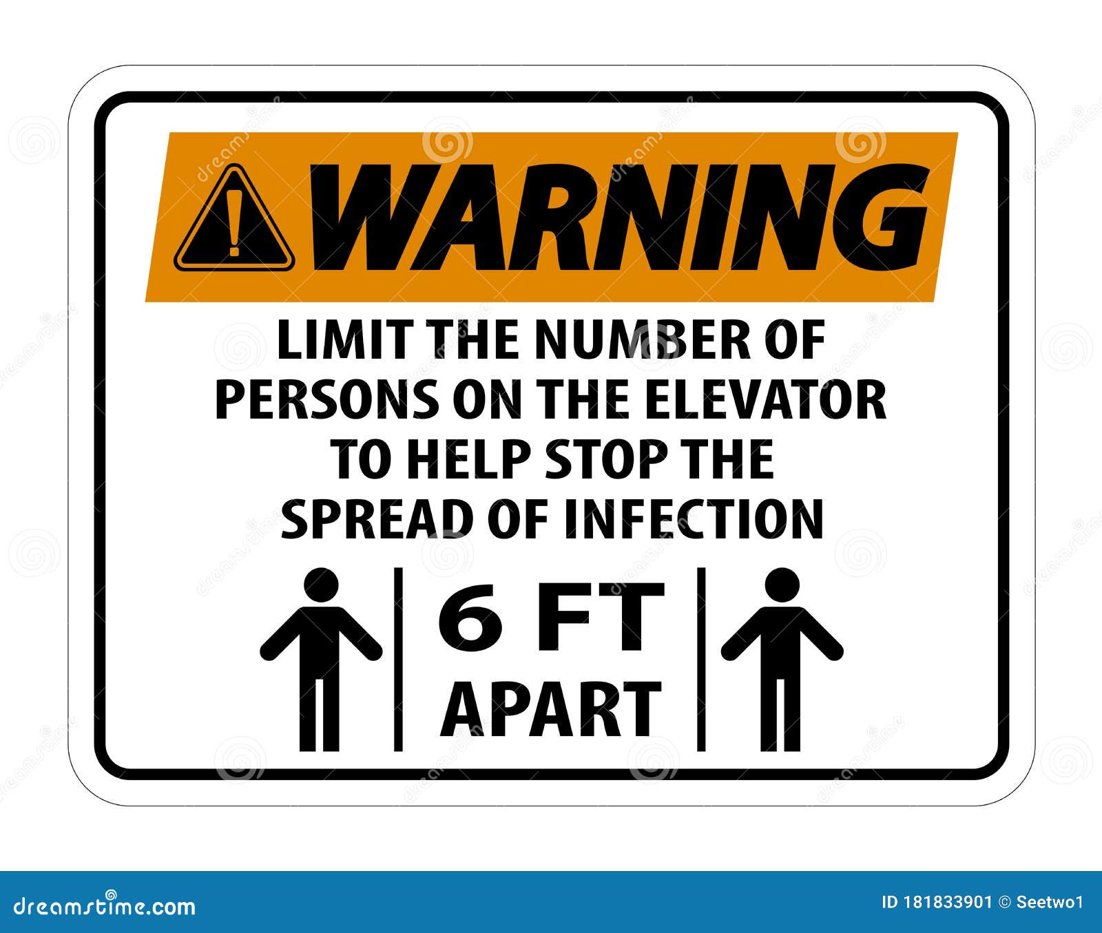 Warning Elevator Physical Distancing Sign Isolate on White Background