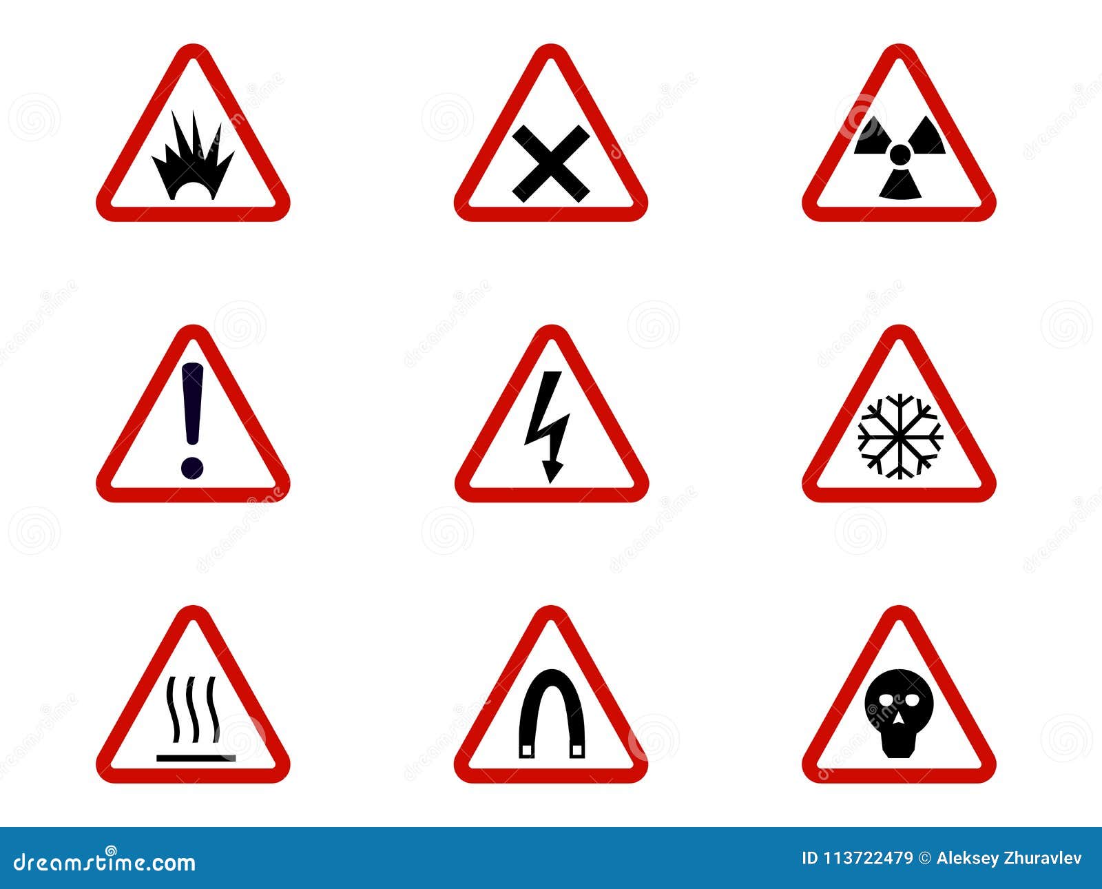 Warning and Hazard Symbols on Triangles Vector Collection. Safety and