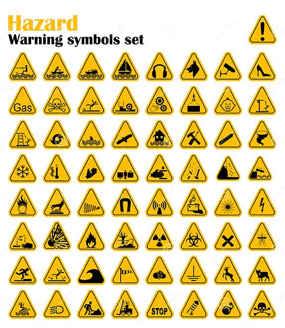 Warning Hazard Triangle Signs Set. Vector Illustration Stock Vector ...