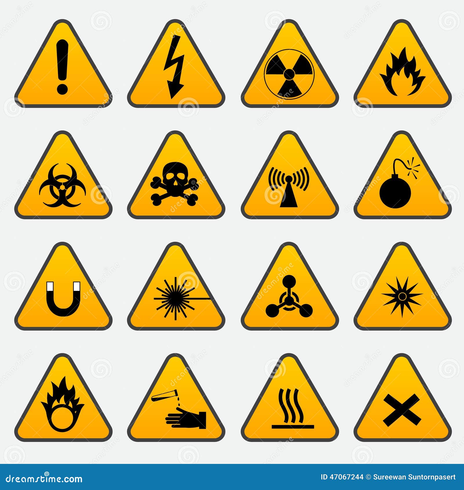 Warning Hazard Triangle Signs Stock Vector - Illustration of chemical ...