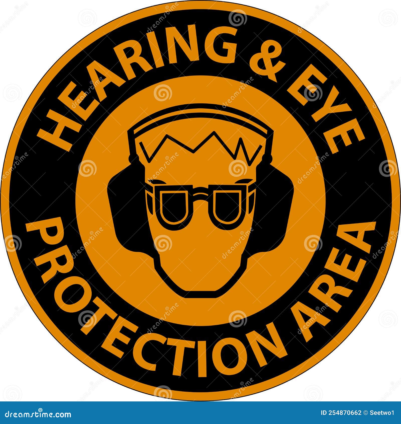 Warning Hearing and Eye Protection Sign on White Background Stock