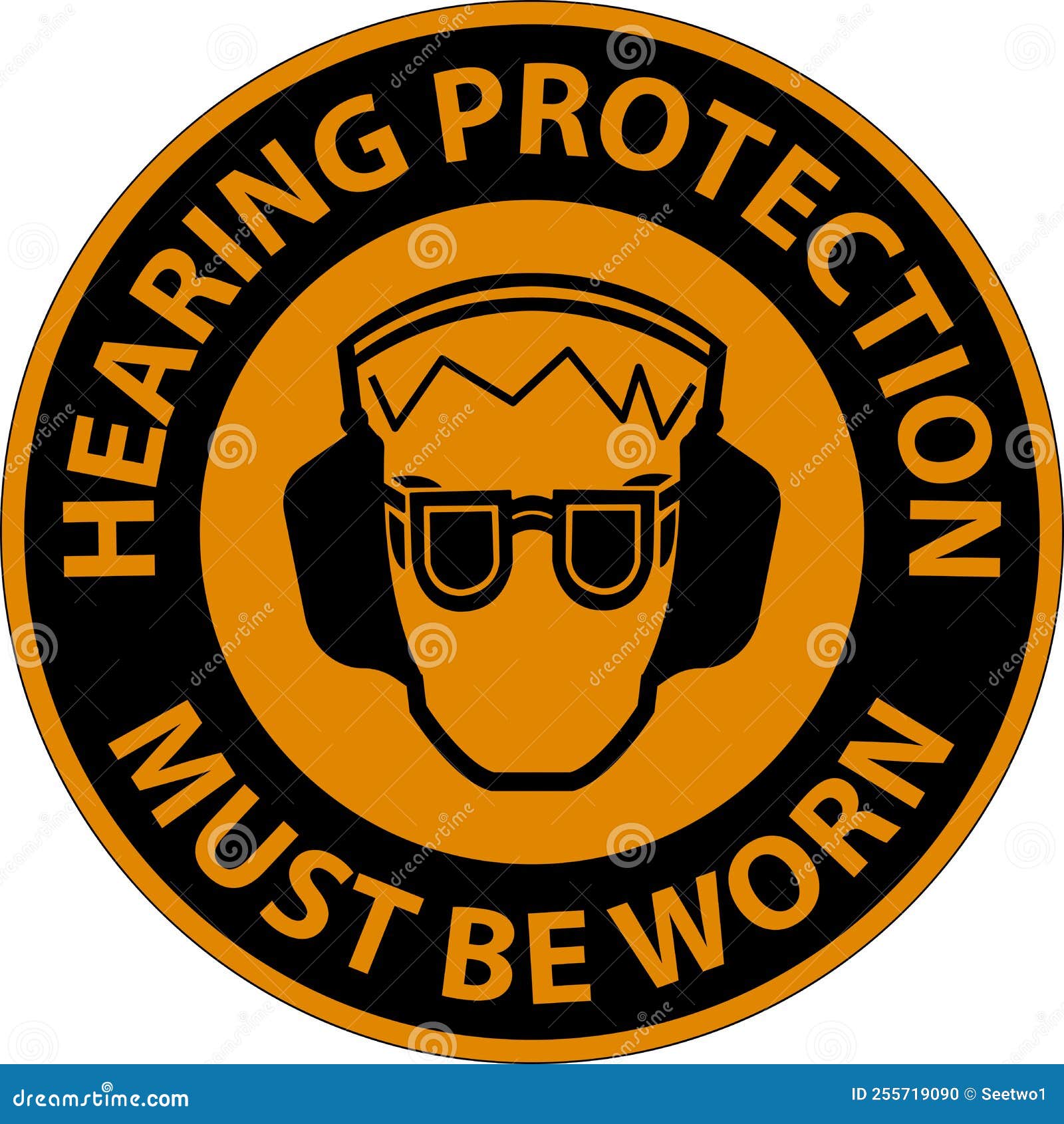 Warning Hearing Protection Must Be Worn Sign on White Background Stock