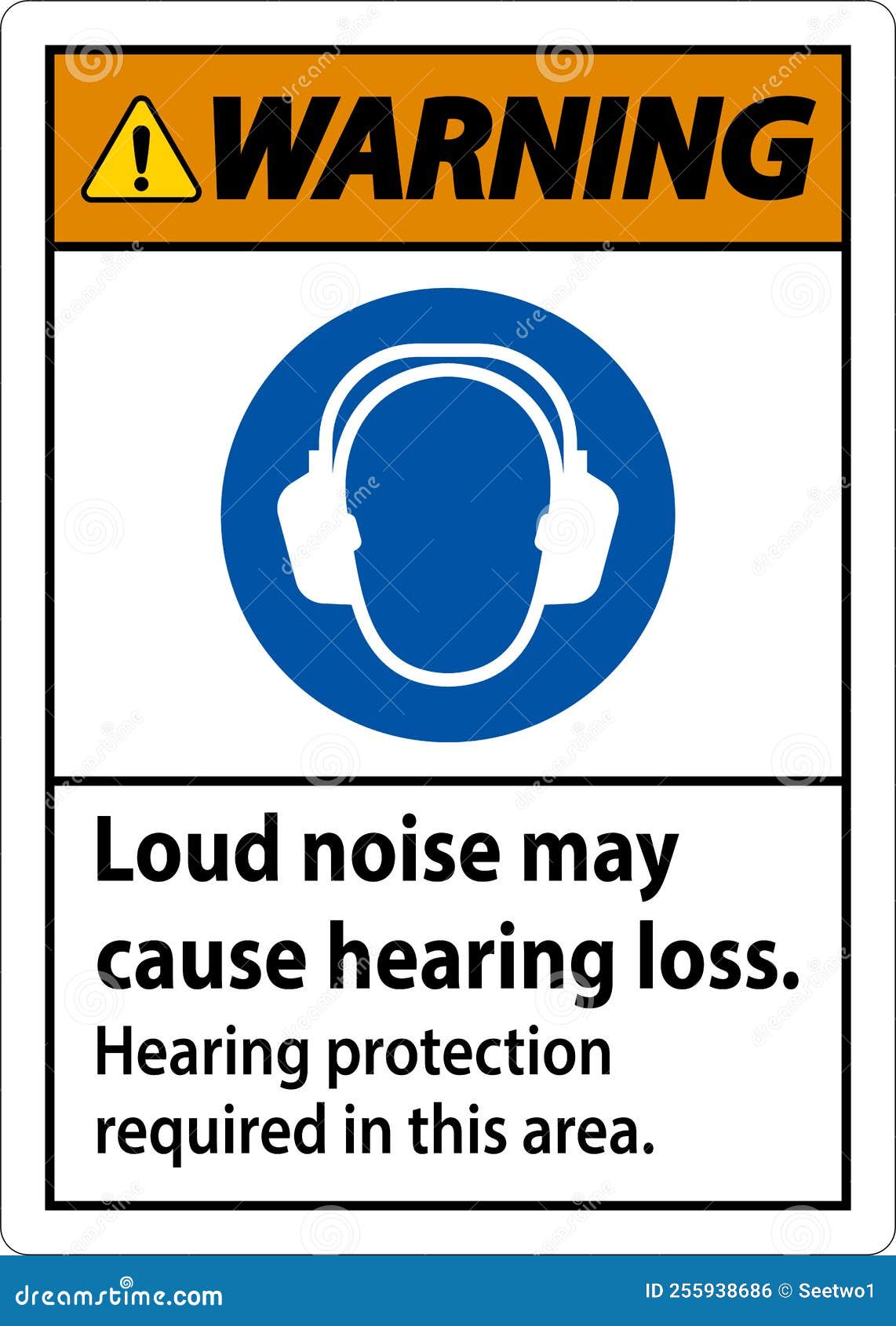 Warning Hearing Protection Required Sign on White Background Stock