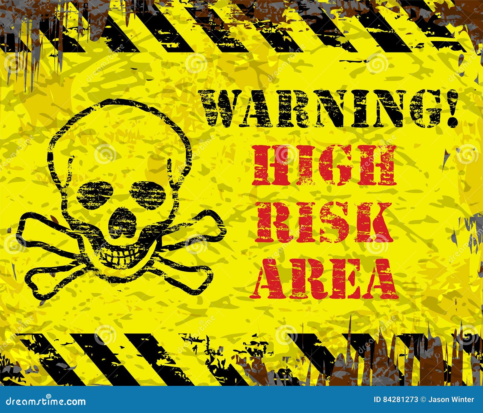 Warning High Risk Area stock vector. Illustration of grungy - 84281273